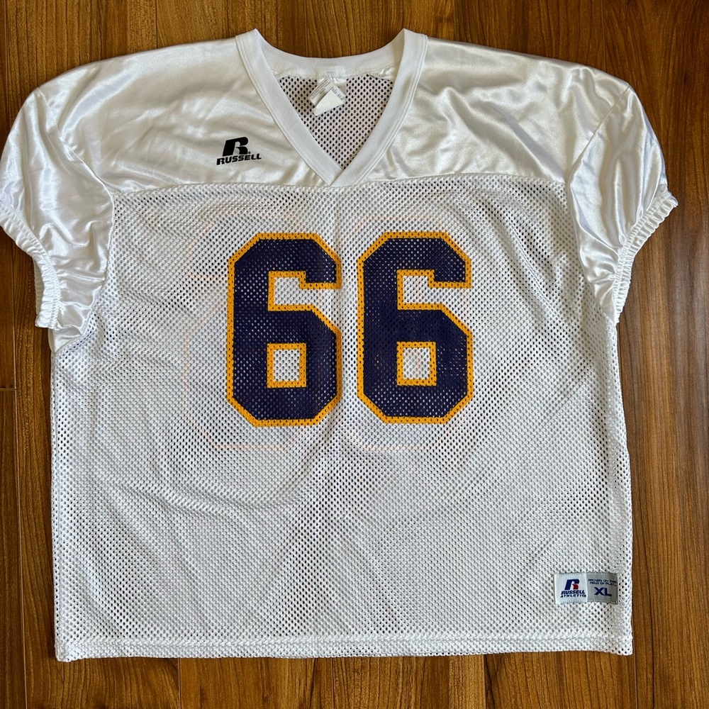 Russell Athletic #66 White, Purple & Gold Football Practice Jersey